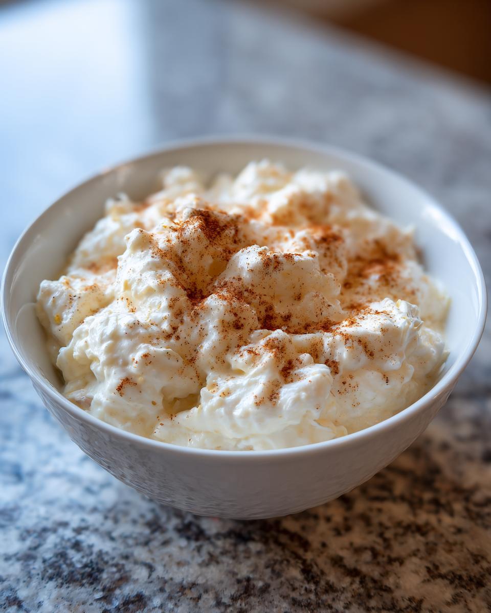 Close-up of a white bowl filled with a creamy topping, possibly whipped cream or foam, dusted with paprika or spice, intended for crab soup.
