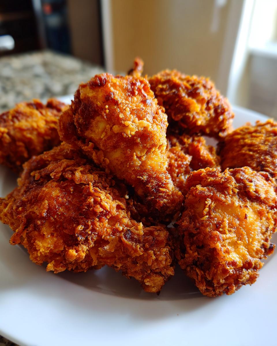 A close-up of several golden-brown, crispy fried chicken wings piled on a white plate.