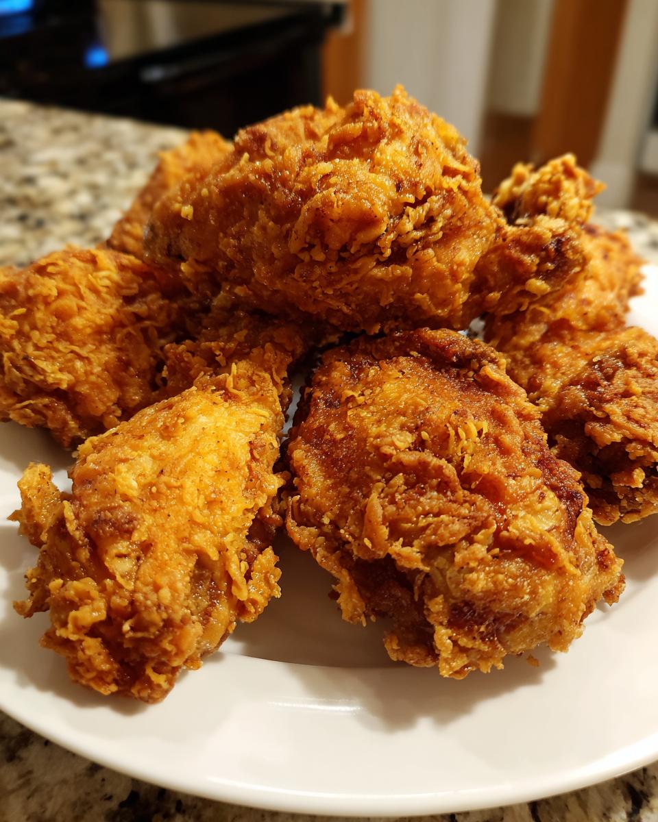 A close-up of several golden-brown, crispy fried chicken wings piled high on a white plate.