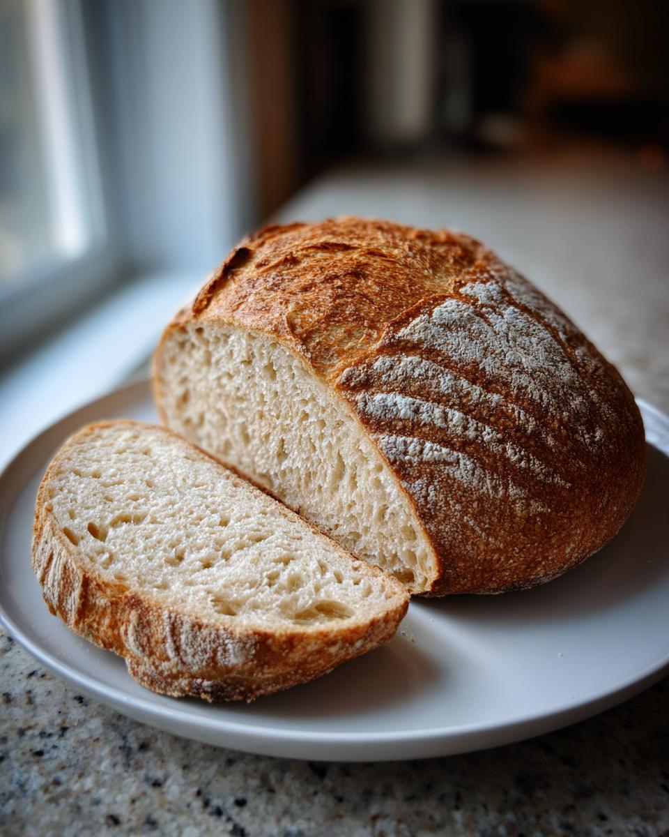 A rustic loaf of Italian bread, partially sliced, showing the airy crumb and golden crust.