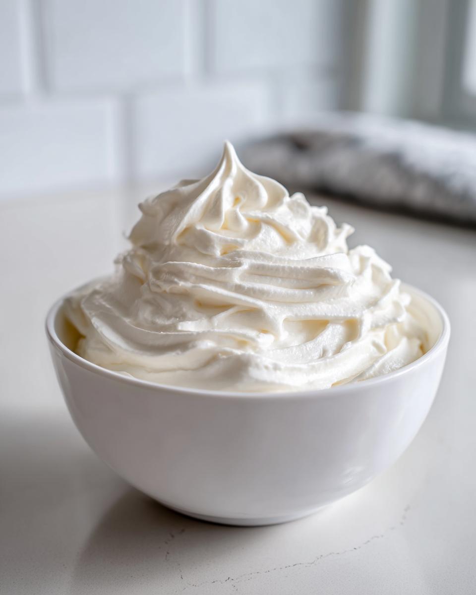 A white bowl filled with stiff, perfectly piped royal icing recipe frosting showing distinct peaks.